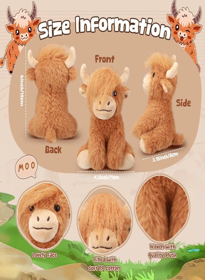 Blueweenly 6 Pcs Highland Cows Stuffed Animal 6 Inch Realistic Scottish Stuffed Highland Cow Cattle Plush Toys Fluffy Animal Decor for Stress Relief Boys Girls Birthday Favors Gifts Forest Party Decor - Image 2